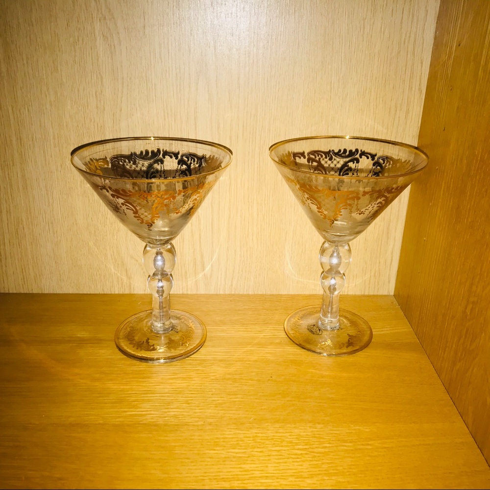 New 2 Glasses or Desert Cups Hand Painted Gold